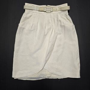 Antonio Melani White Pencil Skirt Linen Lined Wrapped Style With Belt